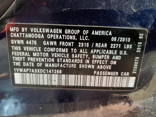 1VWAP7A3XDC141256 - 2013 VOLKSWAGEN PASSAT S BLUE photo 12