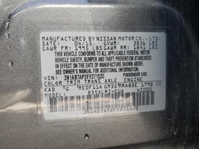 3N1AB7AP2FY271520 - 2015 NISSAN SENTRA S GRAY photo 13