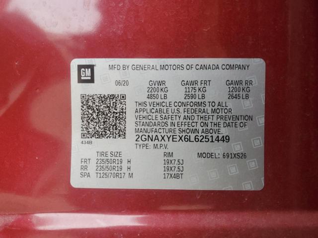 2GNAXYEX6L6251449 - 2020 CHEVROLET EQUINOX PREMIER RED photo 12