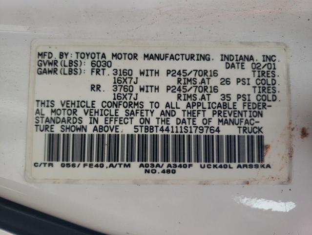 5TBBT44111S179764 - 2001 TOYOTA TUNDRA ACCESS CAB თეთრი ფოტო 13