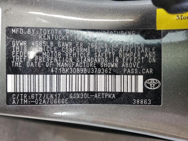 4T1BK3DB9BU379362 - 2011 TOYOTA AVALON BASE 绿色 照片 12