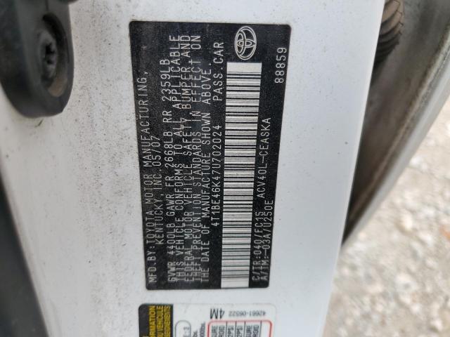 4T1BE46K47U702024 - 2007 TOYOTA CAMRY CE WHITE photo 13