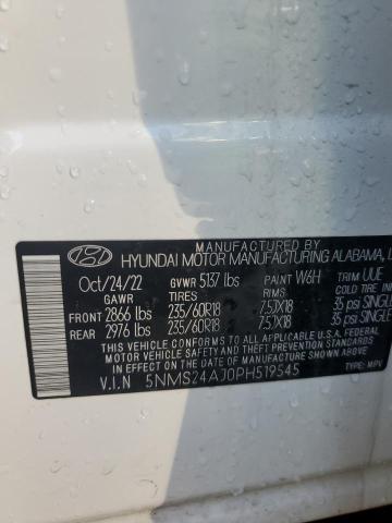 5NMS24AJ0PH519545 - 2023 HYUNDAI SANTA FE SEL WHITE photo 13