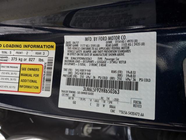 3LN6L5F92HR650363 - 2017 LINCOLN MKZ RESERVE ლურჯი ფოტო 12