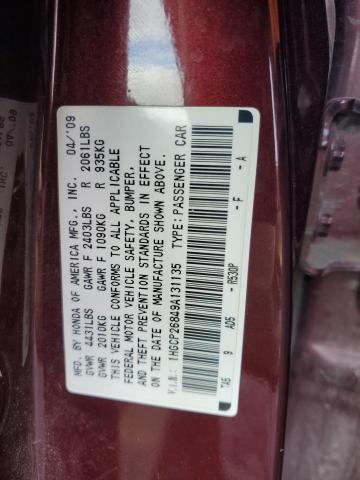 1HGCP26849A131135 - 2009 HONDA ACCORD EXL BURGUNDY photo 12