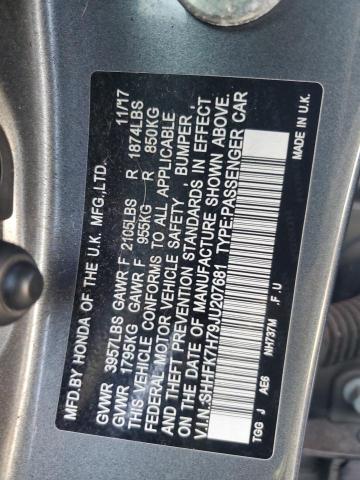 SHHFK7H79JU207681 - 2018 HONDA CIVIC EXL ნაცრისფერი ფოტო 13