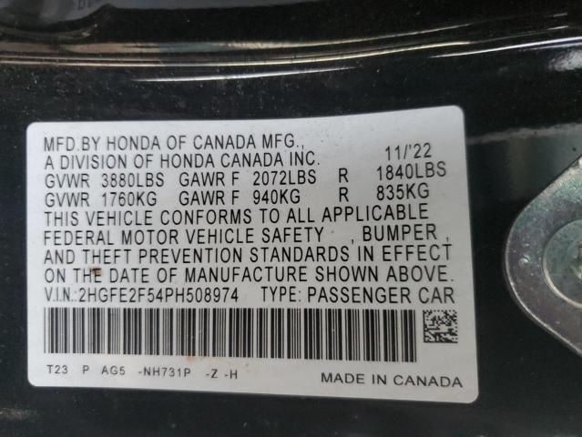 2HGFE2F54PH508974 - 2023 HONDA CIVIC SPORT Սև լուսանկար 12