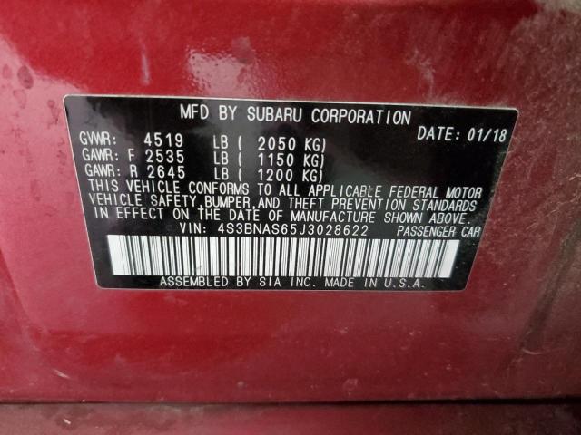 4S3BNAS65J3028622 - 2018 SUBARU LEGACY SPORT RED photo 12