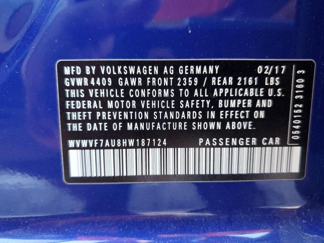 WVWVF7AU8HW187124 - 2017 VOLKSWAGEN GOLF R BLUE photo 12