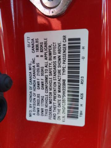 2HGFC3B75HH355848 - 2017 HONDA CIVIC EXL წითელი ფოტო 12