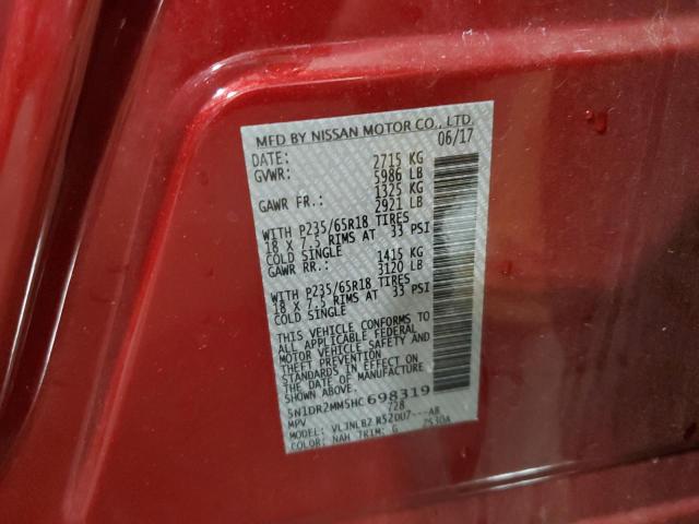 5N1DR2MM5HC698319 - 2017 NISSAN PATHFINDER S RED photo 13