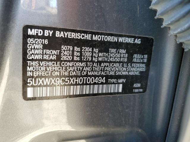 5UXWX9C5XH0T00494 - 2017 BMW X3 XDRIVE28I GRAY photo 13