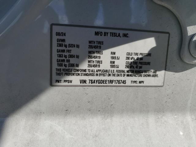 7SAYGDEE1RF176745 - 2024 TESLA MODEL Y WHITE photo 12