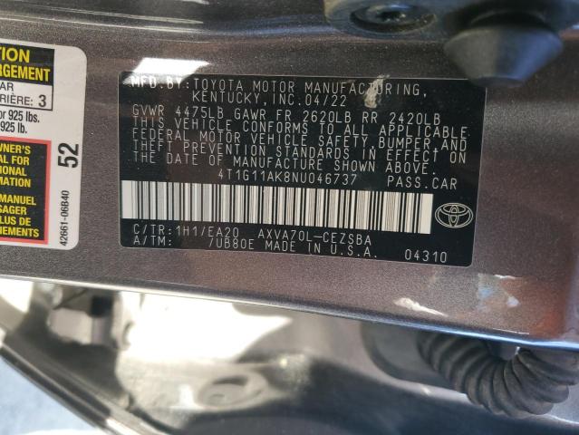 4T1G11AK8NU046737 - 2022 TOYOTA CAMRY SE GRAY photo 13