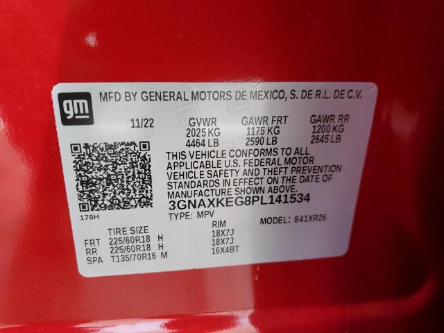 3GNAXKEG8PL141534 - 2023 CHEVROLET EQUINOX LT RED photo 12