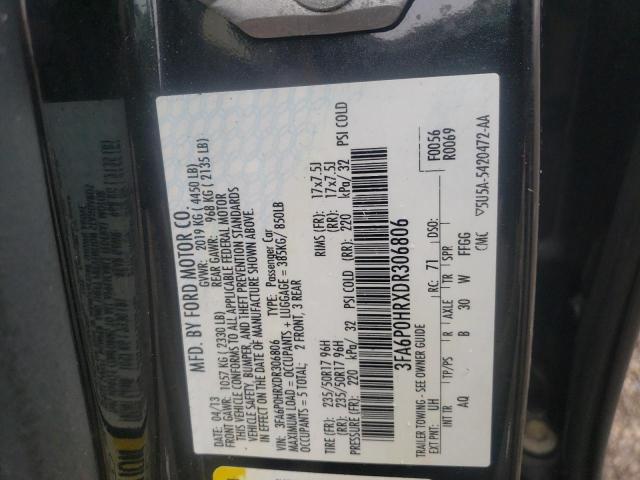 3FA6P0HRXDR306806 - 2013 FORD FUSION SE BLACK photo 12