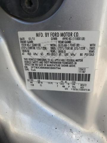 1FT8X3B68BEB89794 - 2011 FORD F350 SUPER DUTY SILVER photo 12