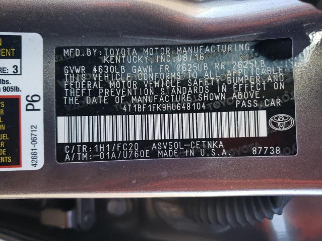 4T1BF1FK9HU648104 - 2017 TOYOTA CAMRY LE GRAY photo 12