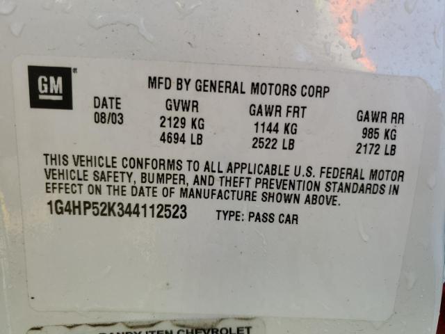 1G4HP52K344112523 - 2004 BUICK LESABRE CUSTOM WHITE photo 13