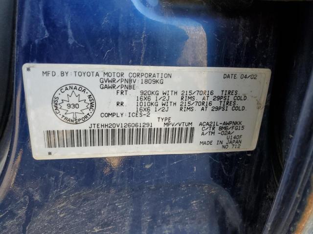 JTEHH20V126061291 - 2002 TOYOTA RAV4 BLUE photo 13