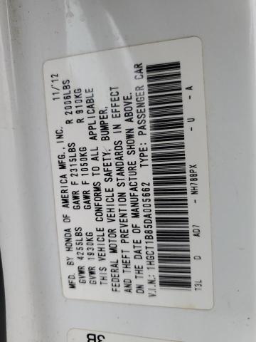 1HGCT1B85DA005662 - 2013 HONDA ACCORD EXL WHITE photo 13