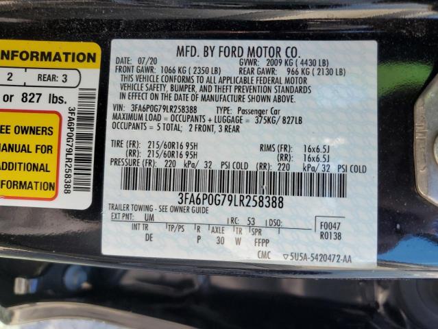 3FA6P0G79LR258388 - 2020 FORD FUSION S BLACK photo 12