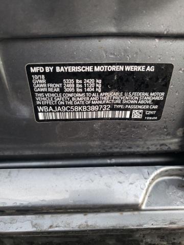 WBAJA9C58KB389732 - 2019 BMW 530E GRAY photo 12