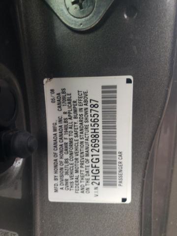 2HGFG12698H565787 - 2008 HONDA CIVIC LX GRAY photo 12