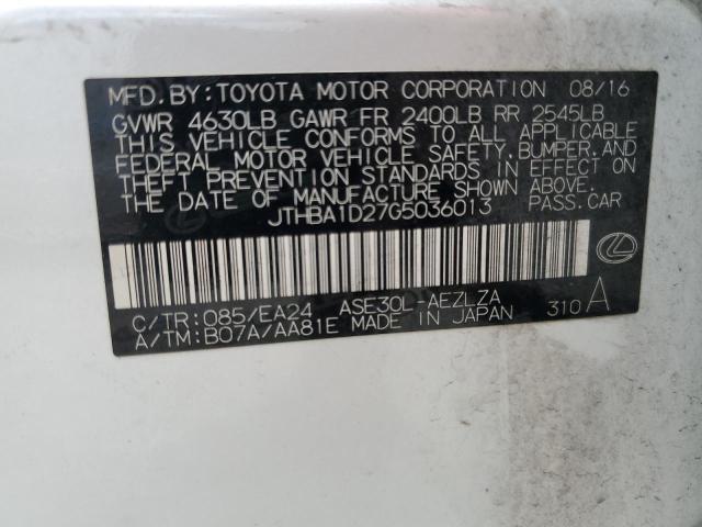 JTHBA1D27G5036013 - 2016 LEXUS IS 200T WHITE photo 12