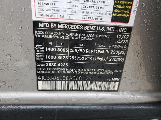 4JGBB86E88A360123 - 2008 MERCEDES-BENZ ML 350 GRAY photo 12