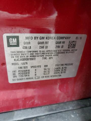 KL4CJASBXGB705072 - 2016 BUICK ENCORE RED photo 13