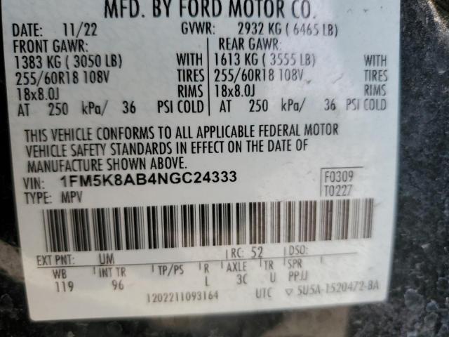 1FM5K8AB4NGC24333 - 2022 FORD EXPLORER POLICE INTERCEPTOR შავი ფოტო 13