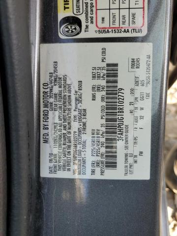 3FAHP0JG1BR102779 - 2011 FORD FUSION SEL GRAY photo 12