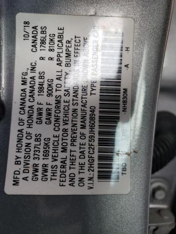 2HGFC2F59JH608940 - 2018 HONDA CIVIC LX SILVER photo 12