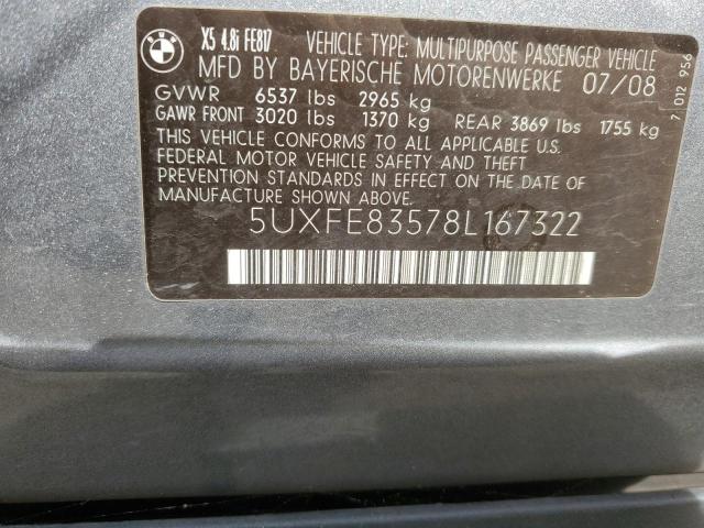 5UXFE83578L167322 - 2008 BMW X5 4.8I GRAY photo 13