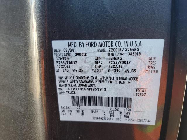 1FTPX14584NB53918 - 2004 FORD F150 2WD GRAY photo 12