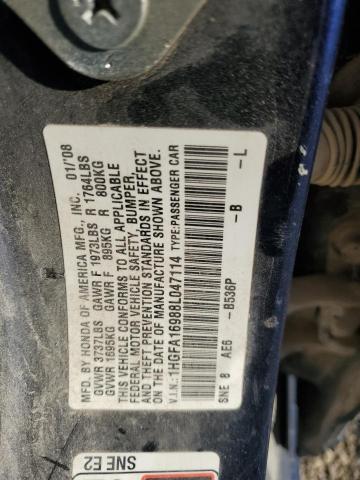 1HGFA16988L047114 - 2008 HONDA CIVIC EXL BLUE photo 12