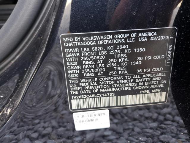 1V26E2CA8LC214733 - 2020 VOLKSWAGEN ATLAS CROS SE შავი ფოტო 12