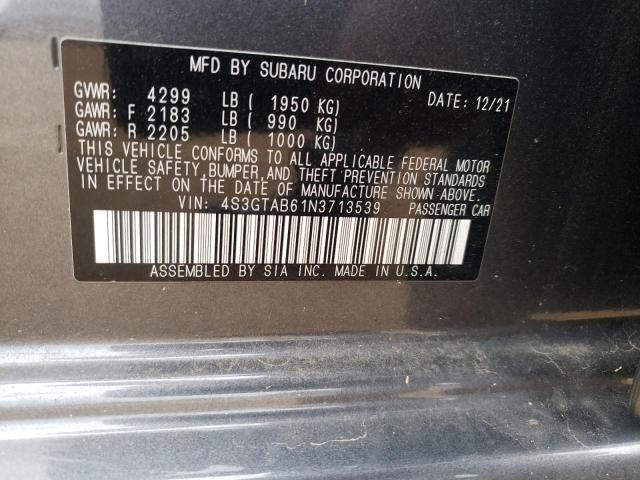 4S3GTAB61N3713539 - 2022 SUBARU IMPREZA GRAY photo 12