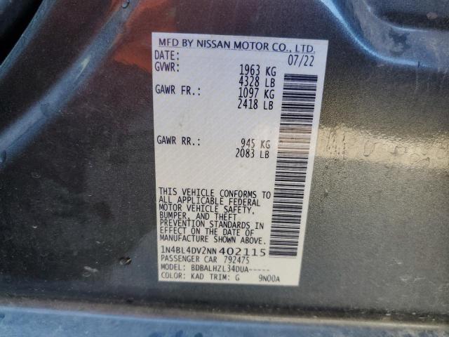 1N4BL4DV2NN402115 - 2022 NISSAN ALTIMA SV GRAY photo 13