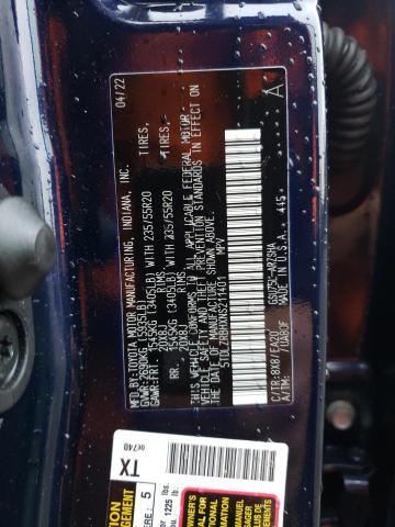 5TDLZRBHXNS211401 - 2022 TOYOTA HIGHLANDER XSE BLUE photo 13