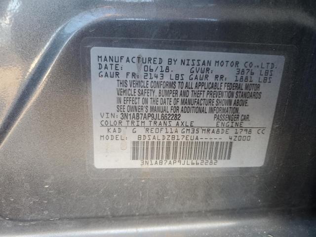 3N1AB7AP9JL662282 - 2018 NISSAN SENTRA S GRAY photo 13