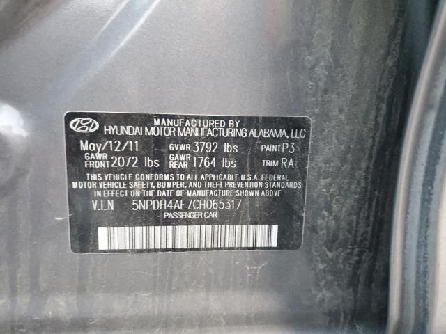 5NPDH4AE7CH065317 - 2012 HYUNDAI ELANTRA GLS GRAY photo 12