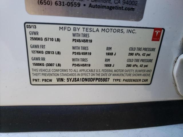 5YJSA1DN0DFP05907 - 2013 TESLA MODEL S WHITE photo 12