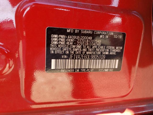 JF1VA2E60L9805109 - 2020 SUBARU WRX STI RED photo 13