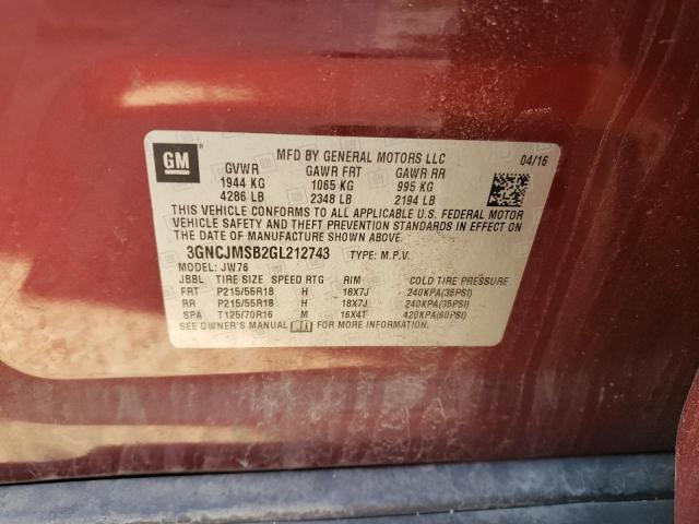 3GNCJMSB2GL212743 - 2016 CHEVROLET TRAX LTZ MAROON photo 13