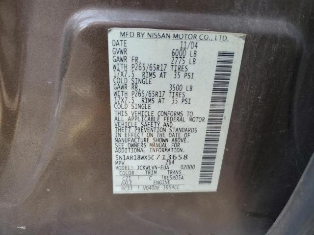 5N1AR18WX5C713658 - 2005 NISSAN PATHFINDER LE TAN photo 12