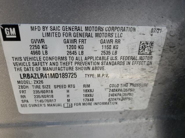 LRBAZLR41MD189725 - 2021 BUICK ENVISION PREFERRED ნაცრისფერი ფოტო 13