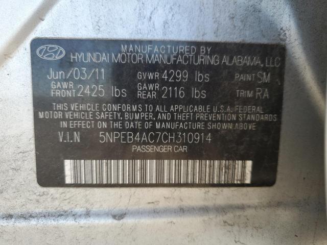 5NPEB4AC7CH310914 - 2012 HYUNDAI SONATA GLS SILVER photo 12