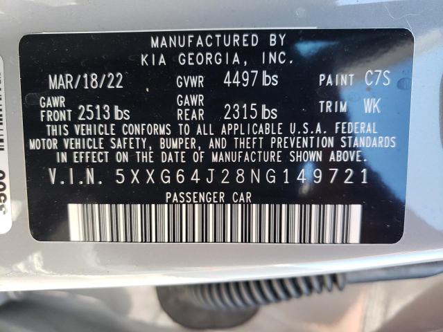 5XXG64J28NG149721 - 2022 KIA K5 GT LINE GRAY photo 13